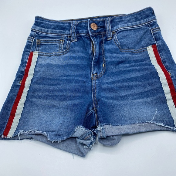 American Eagle Next Level Stretch X Shorts Denim Jean Red & White Stripe Side 2 - Picture 1 of 6